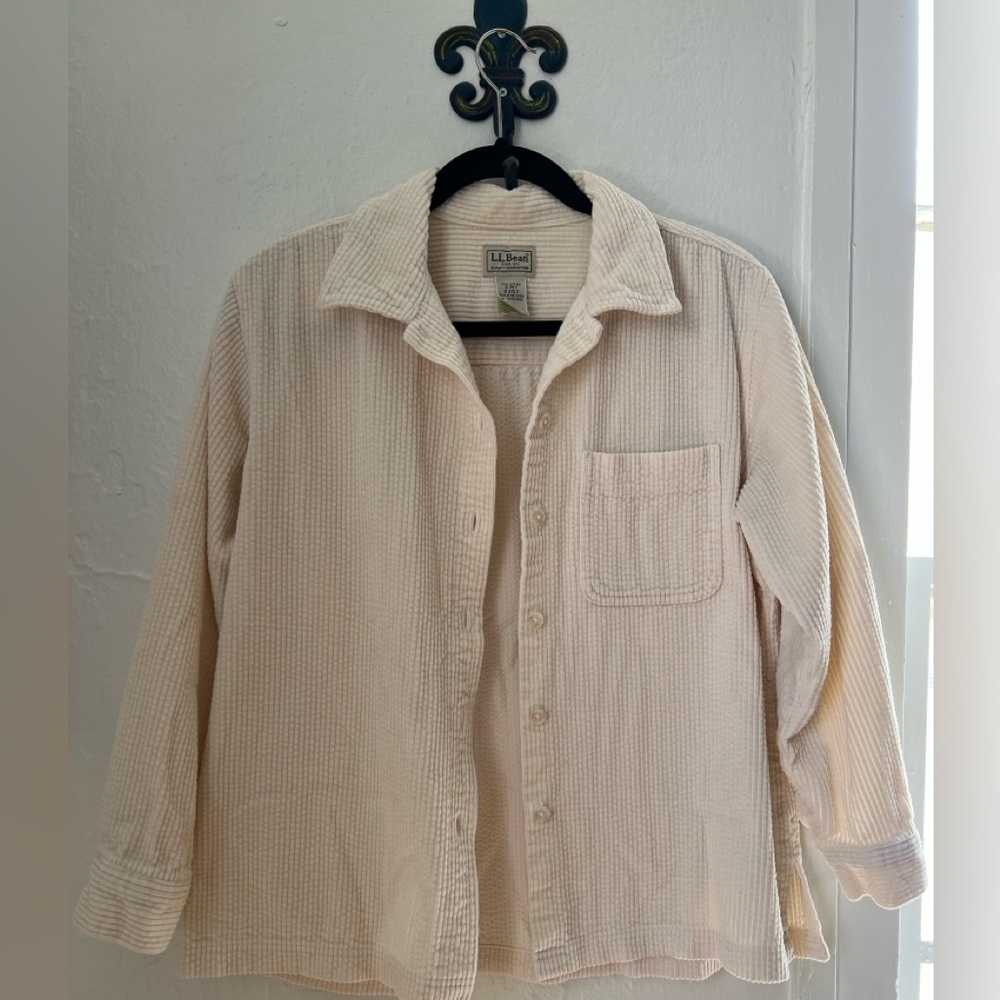 Vintage 100% Cotton L.L. Bean Off-White Corduroy Shirt Size S-Petite